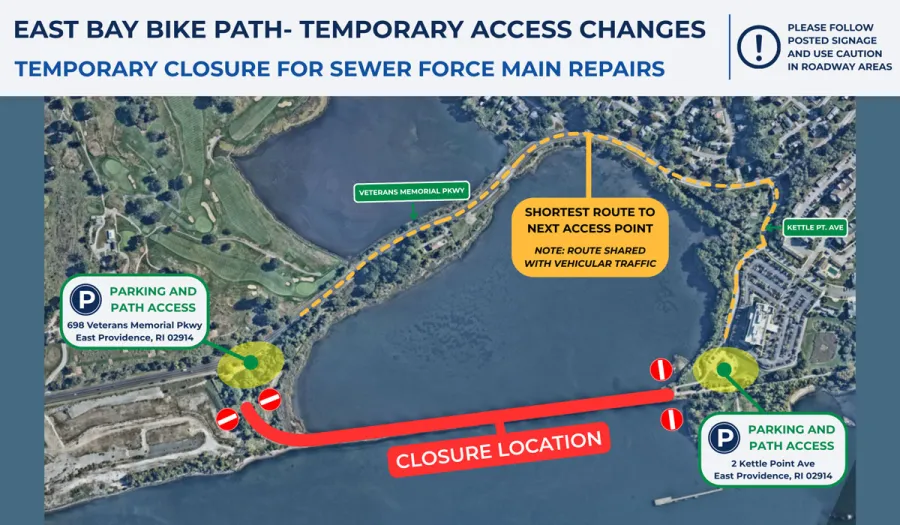 Sewage line leak closes portion of East Bay Bike Path
